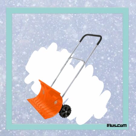 Ivation Heavy Duty Rolling Snow Pusher_Shovel